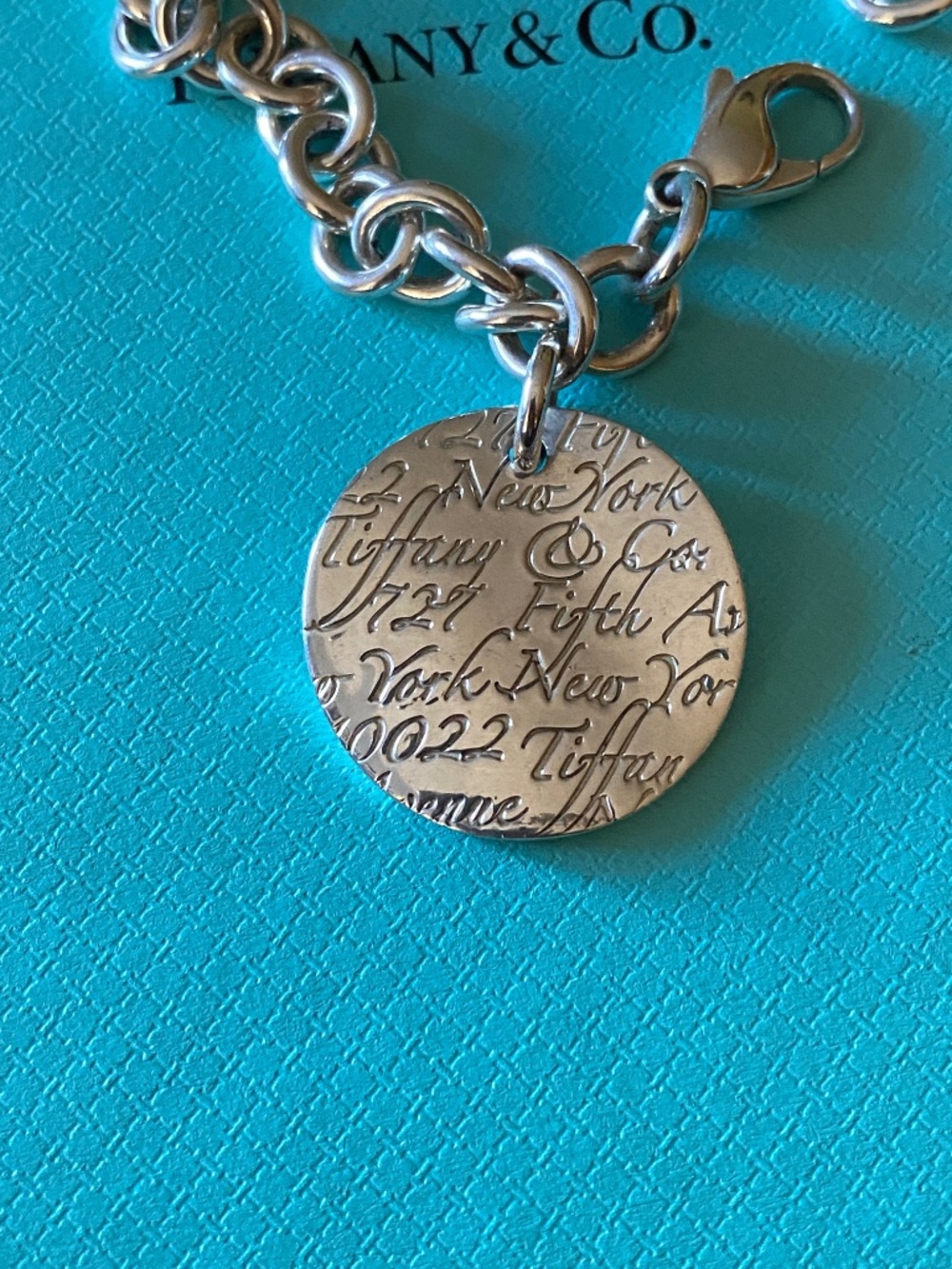 Tiffany & Co. Notes 5th Ave Round Tag Bracelet Sterling Silver 925 Retired 7.5” - Picture 5 of 6
